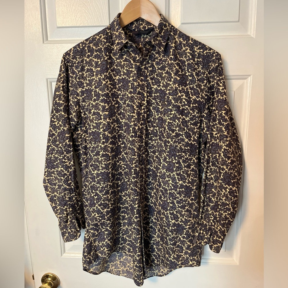 VTG Kenneth Gordon Women All Over Paisley Print Button Shirt Imported Cotton Sz4